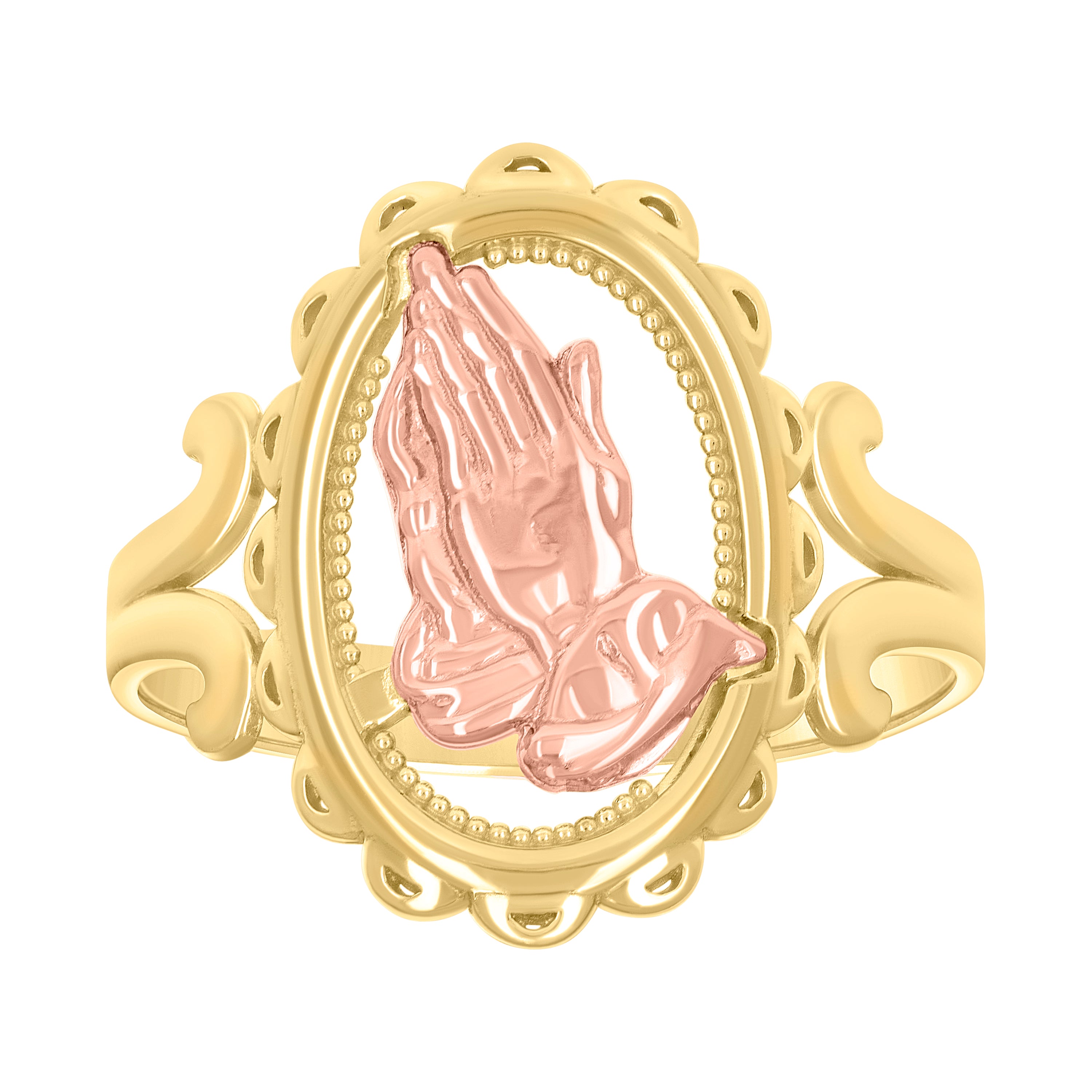10kt Two-tone Gold Womens Praying Hands Symbol Religious Ring