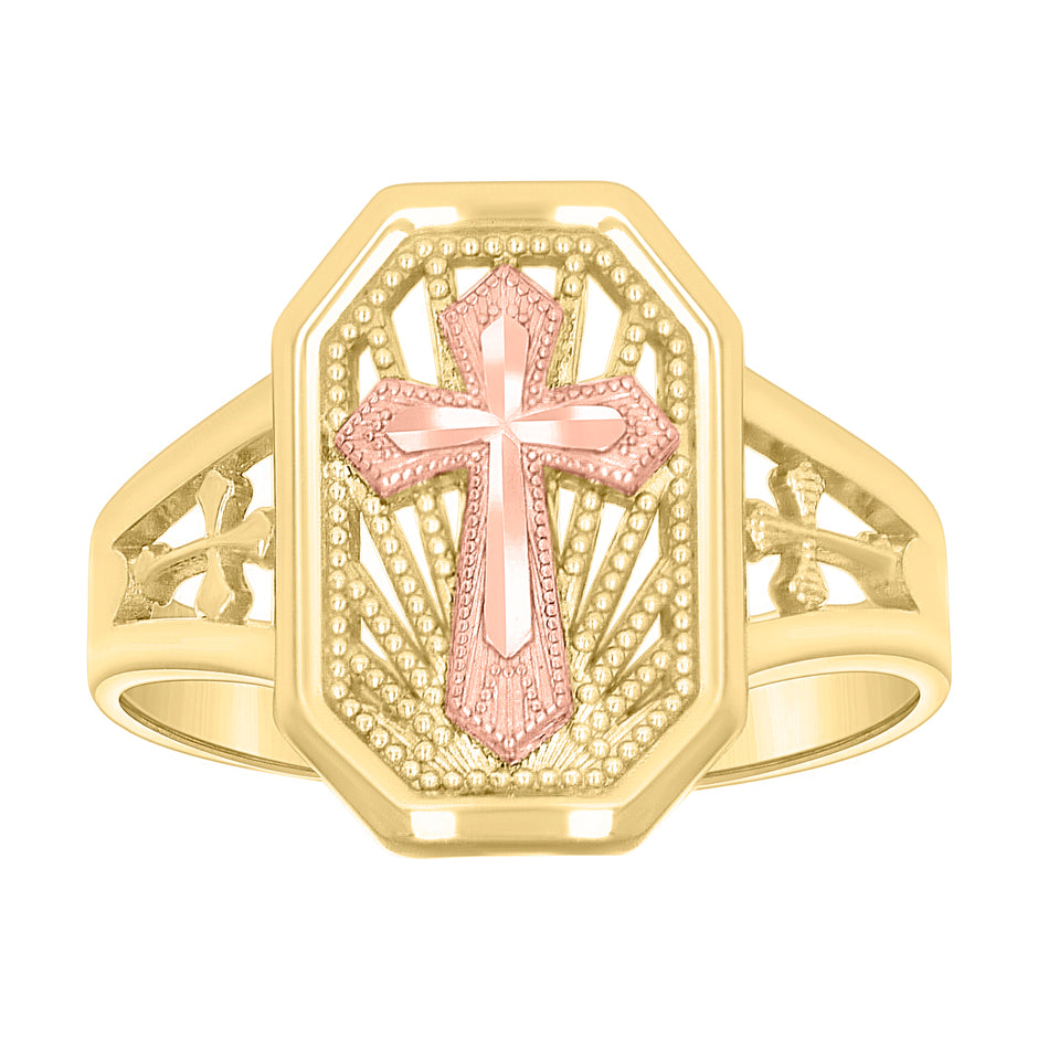 10kt Two-tone Gold Womens Cross Religious Ring