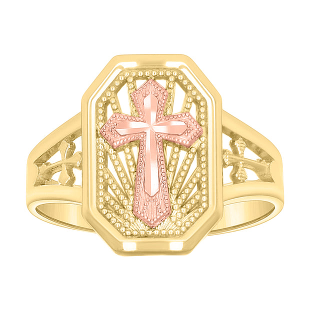 10kt Two-tone Gold Womens Cross Religious Ring