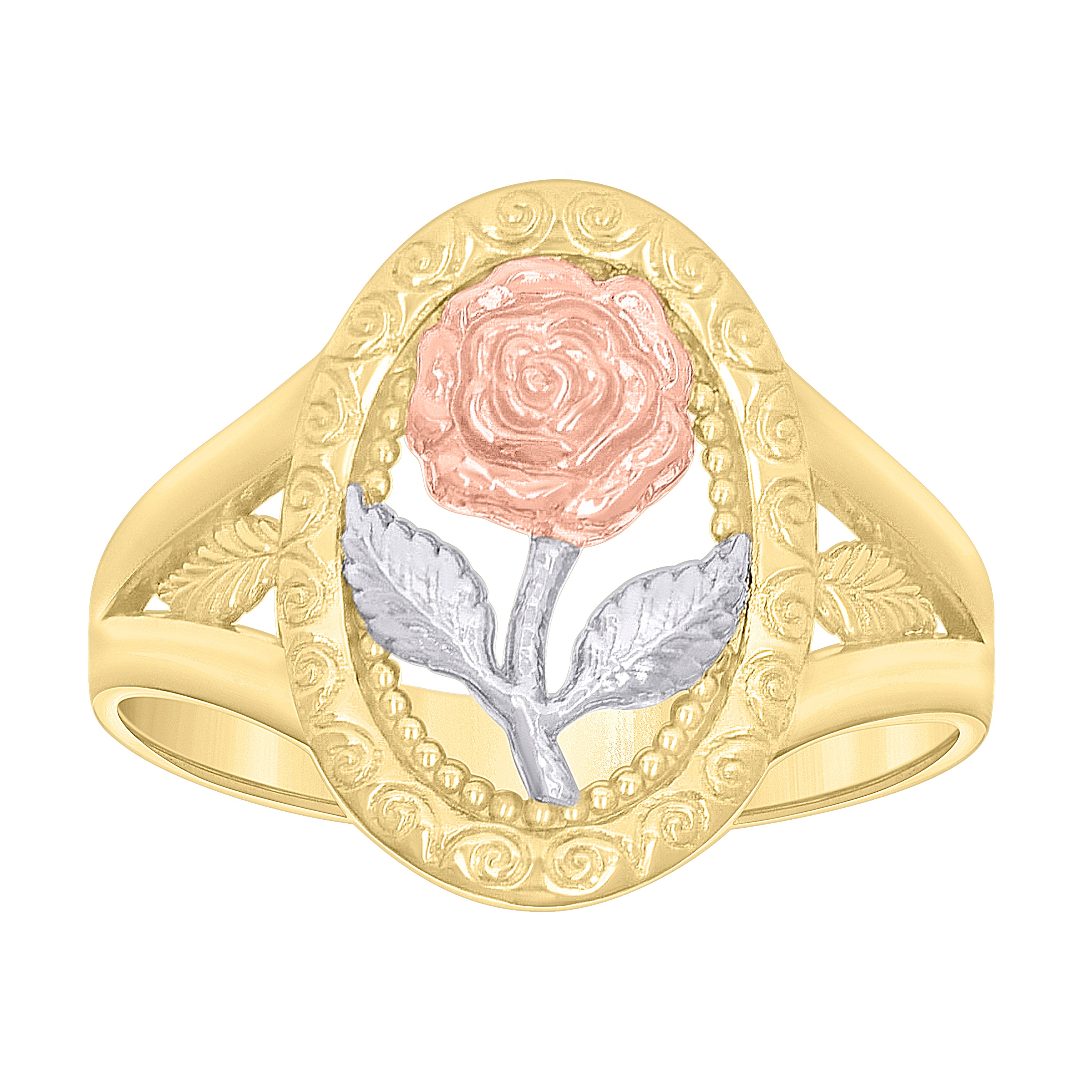 10kt Tri-Color Gold Womens Flower Fashion Ring