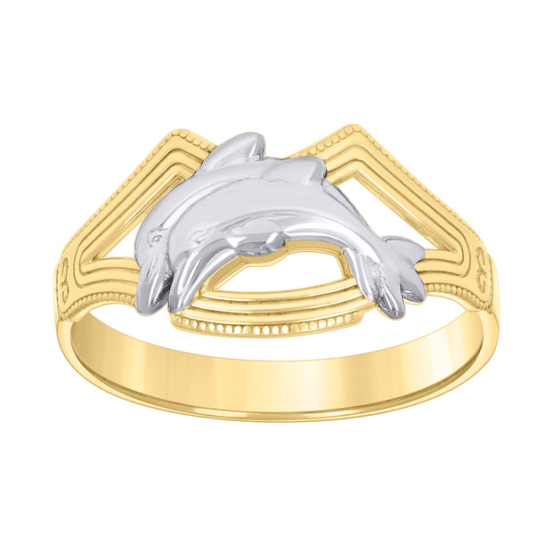 10kt Two-tone Gold Womens Dolphins Fashion Ring