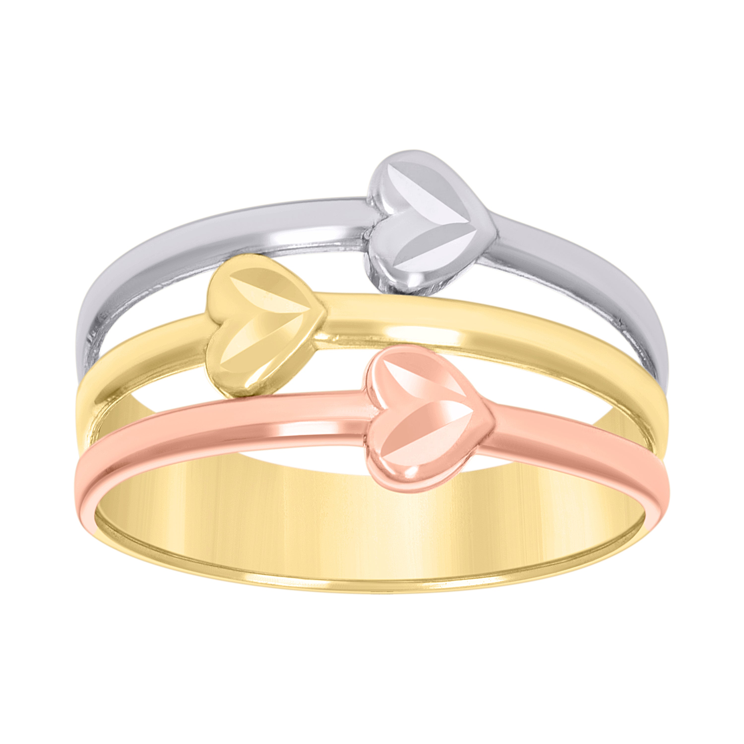 10kt Tri-Color Gold Womens Semanario Hearts Ring
