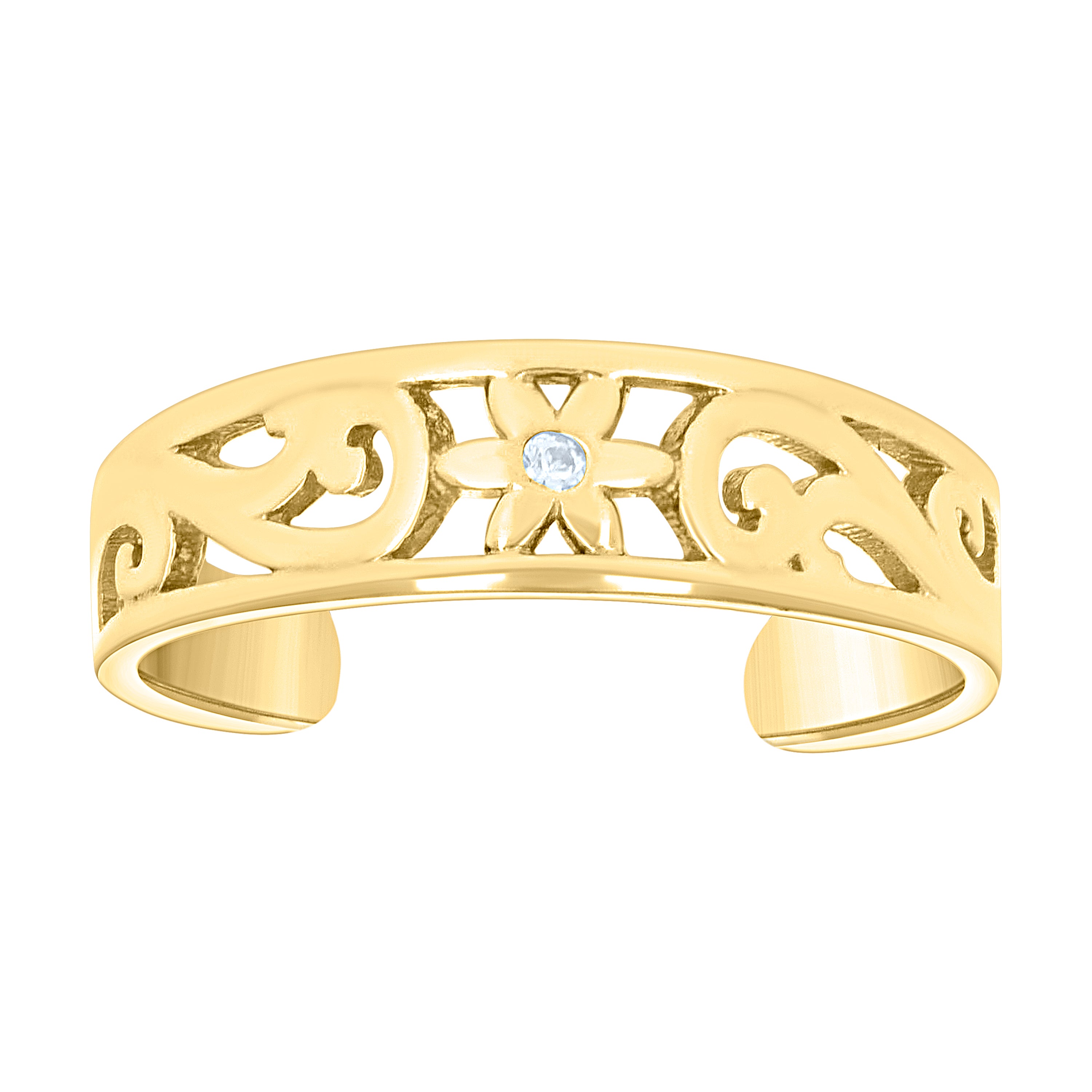 10kt Yellow Gold Womens Cubic-Zirconia Floral Fashion Toe Ring