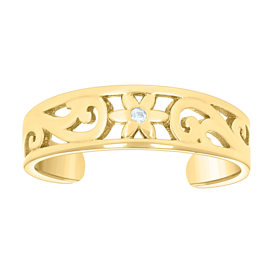 10kt Yellow Gold Womens Cubic-Zirconia Floral Fashion Toe Ring