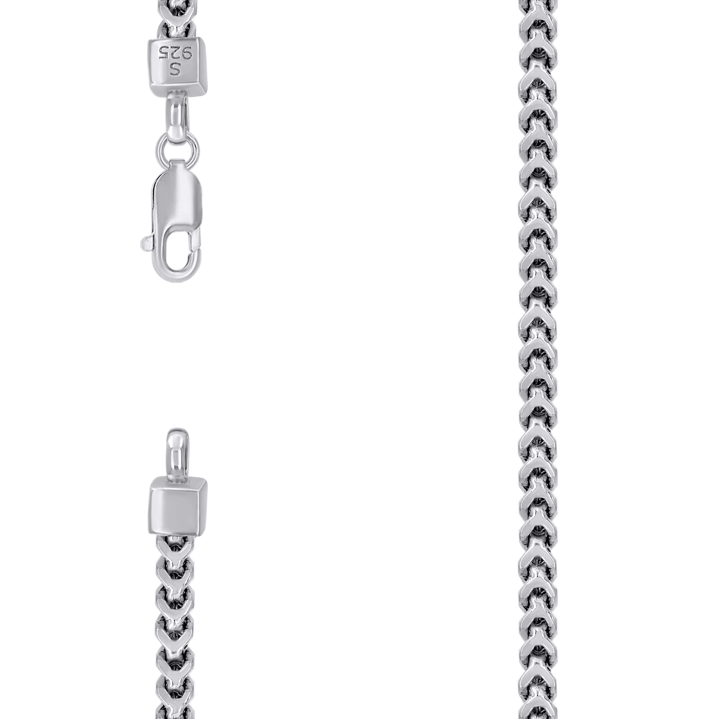 925 Sterling Silver Hollow Franco Chain Rhodium 100 3.6mm-7