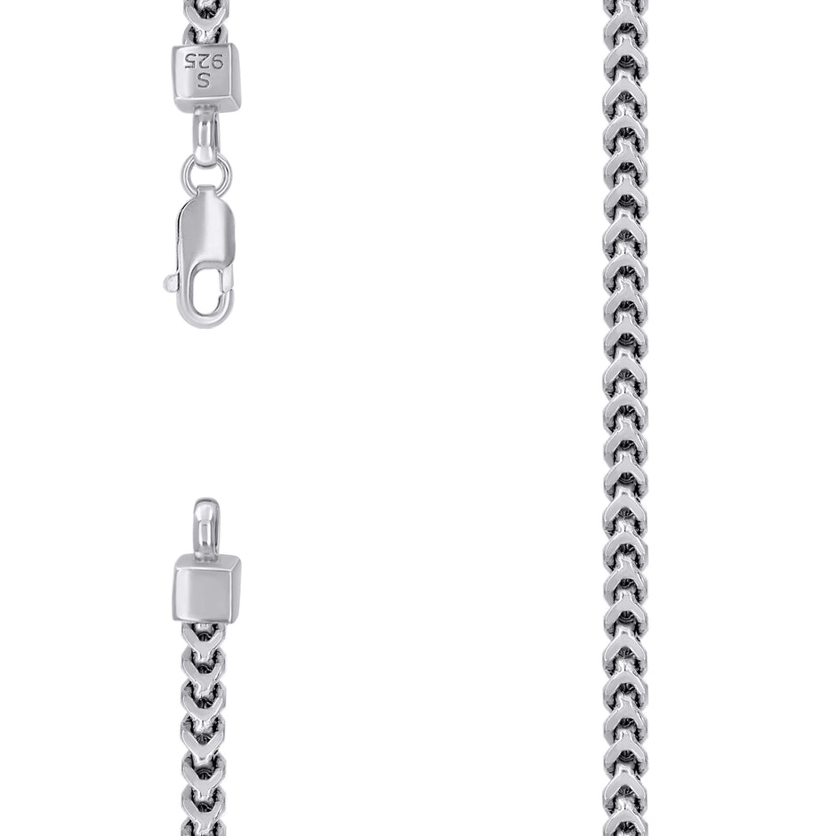 925 Sterling Silver Hollow Franco Chain Rhodium 100 3.6mm-8 - SLV-137955