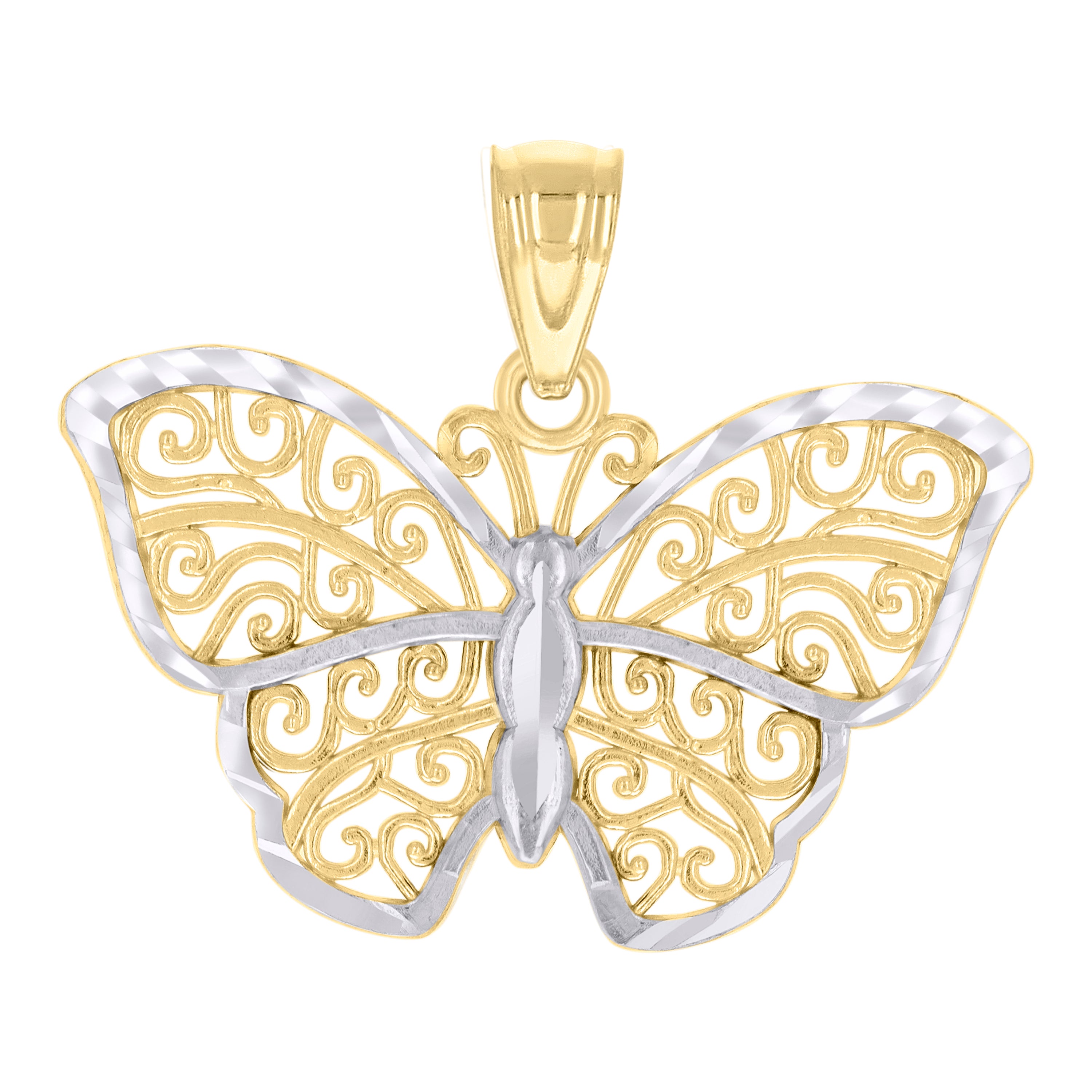 10kt Two-tone Gold Womens Butterfly Fashion Charm Pendant