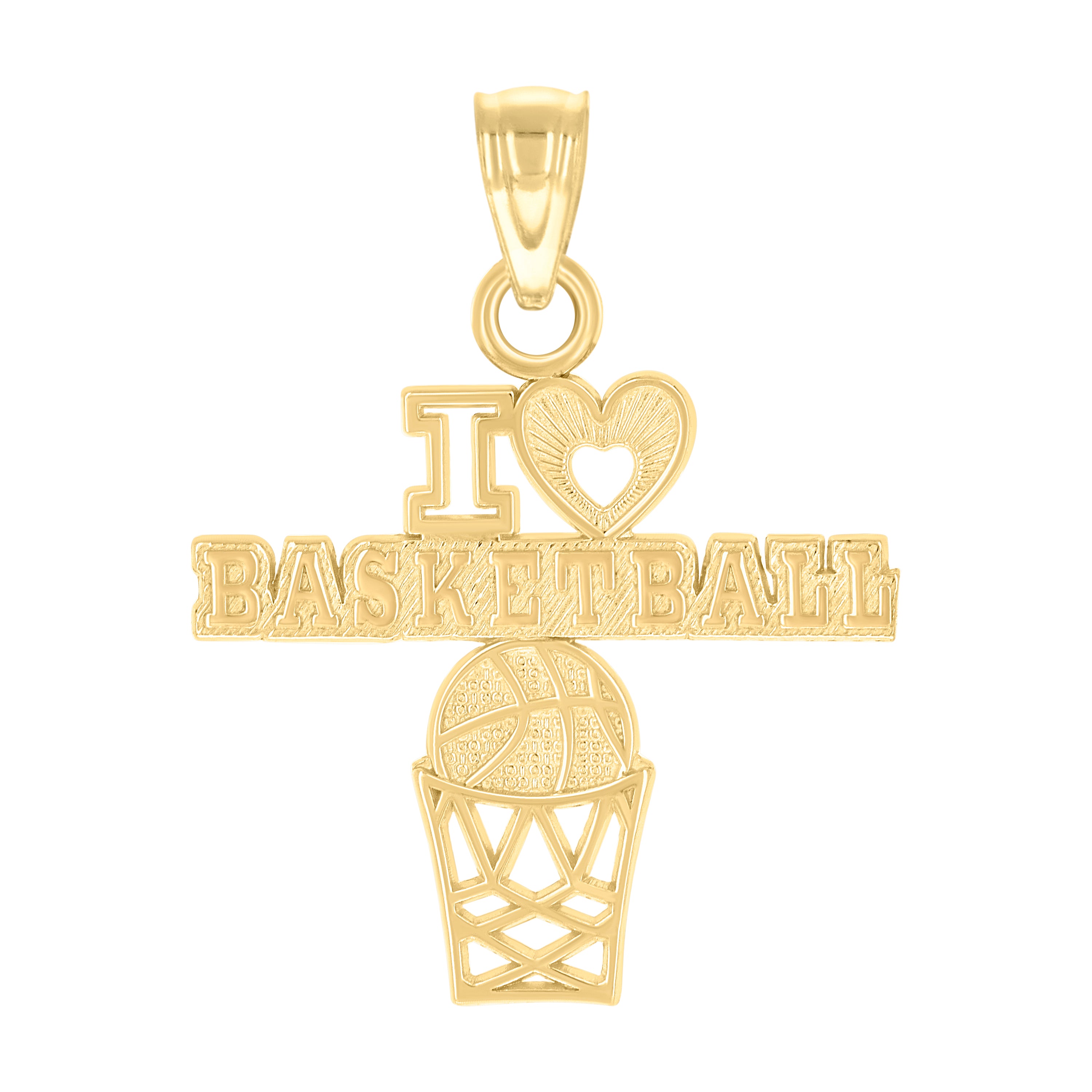 10kt Yellow Gold Mens Heart I Love Basketball Sports Charm Pendant