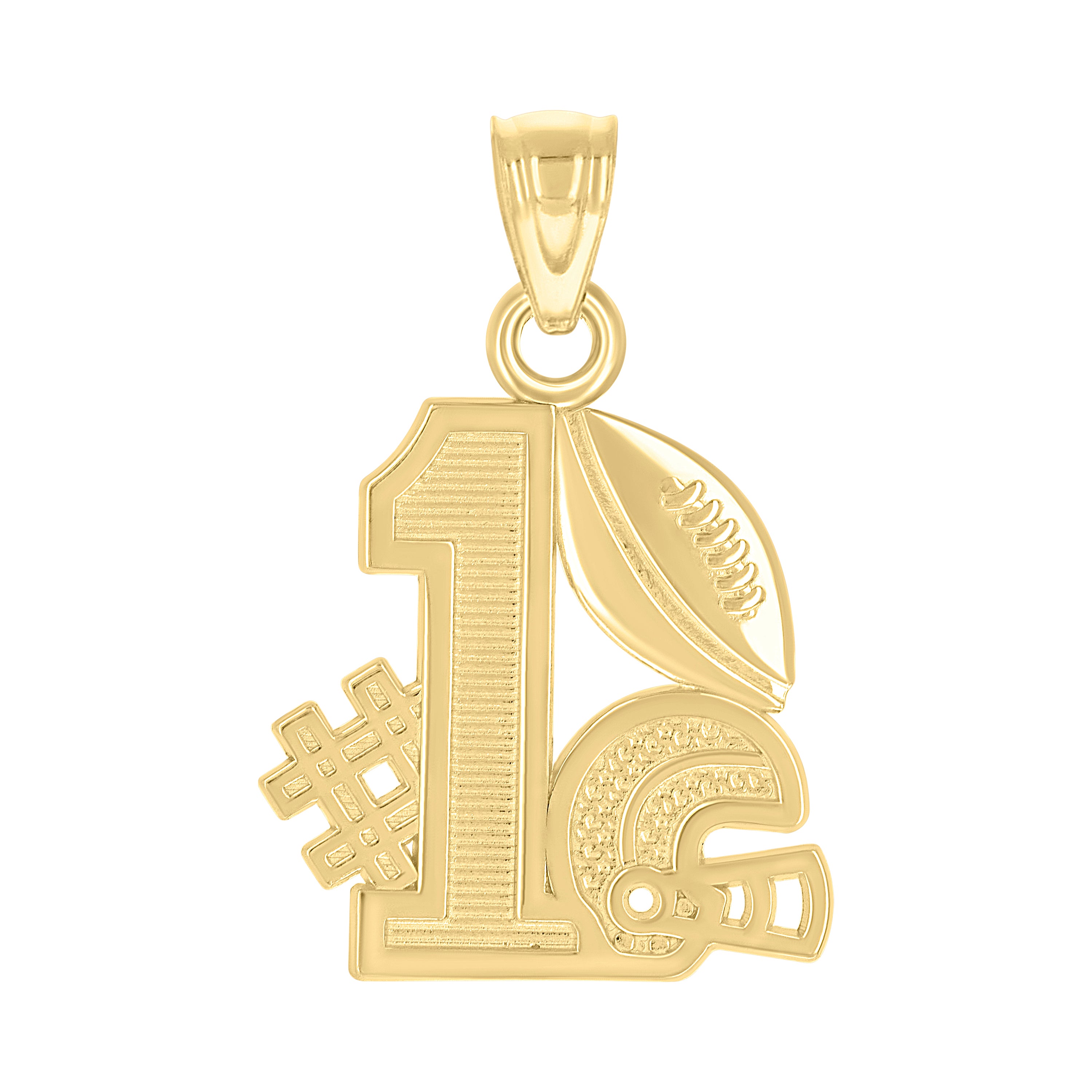 10kt Yellow Gold Mens #1 Football Sports Charm Pendant