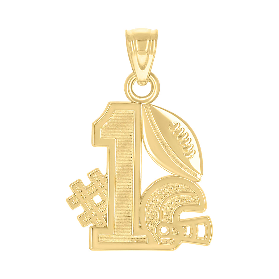 10kt Yellow Gold Mens #1 Football Sports Charm Pendant