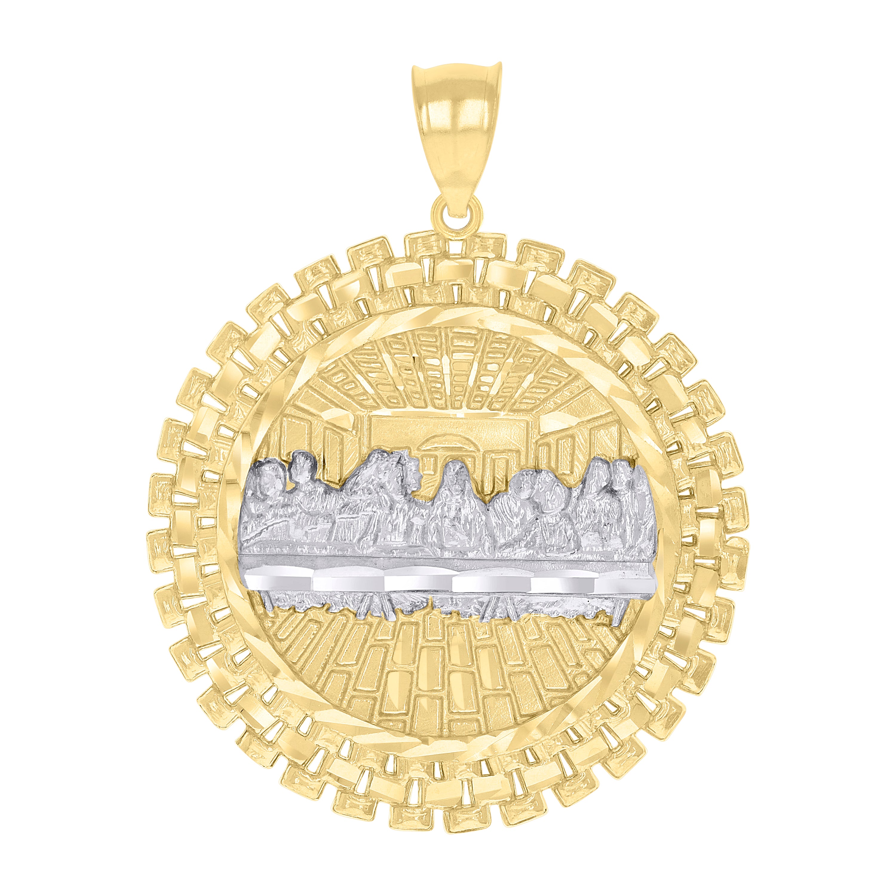 14kt Two-tone Gold Mens Last Supper Religious Pendant