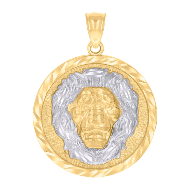 14kt Two-tone Gold Mens Lion Head Animal Wildlife Pendant