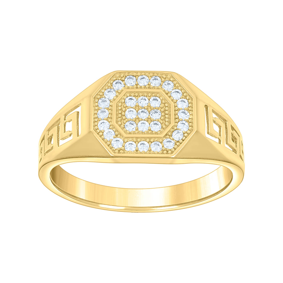 14kt Yellow Gold Mens Cubic-Zirconia Octagon Head Fashion Ring