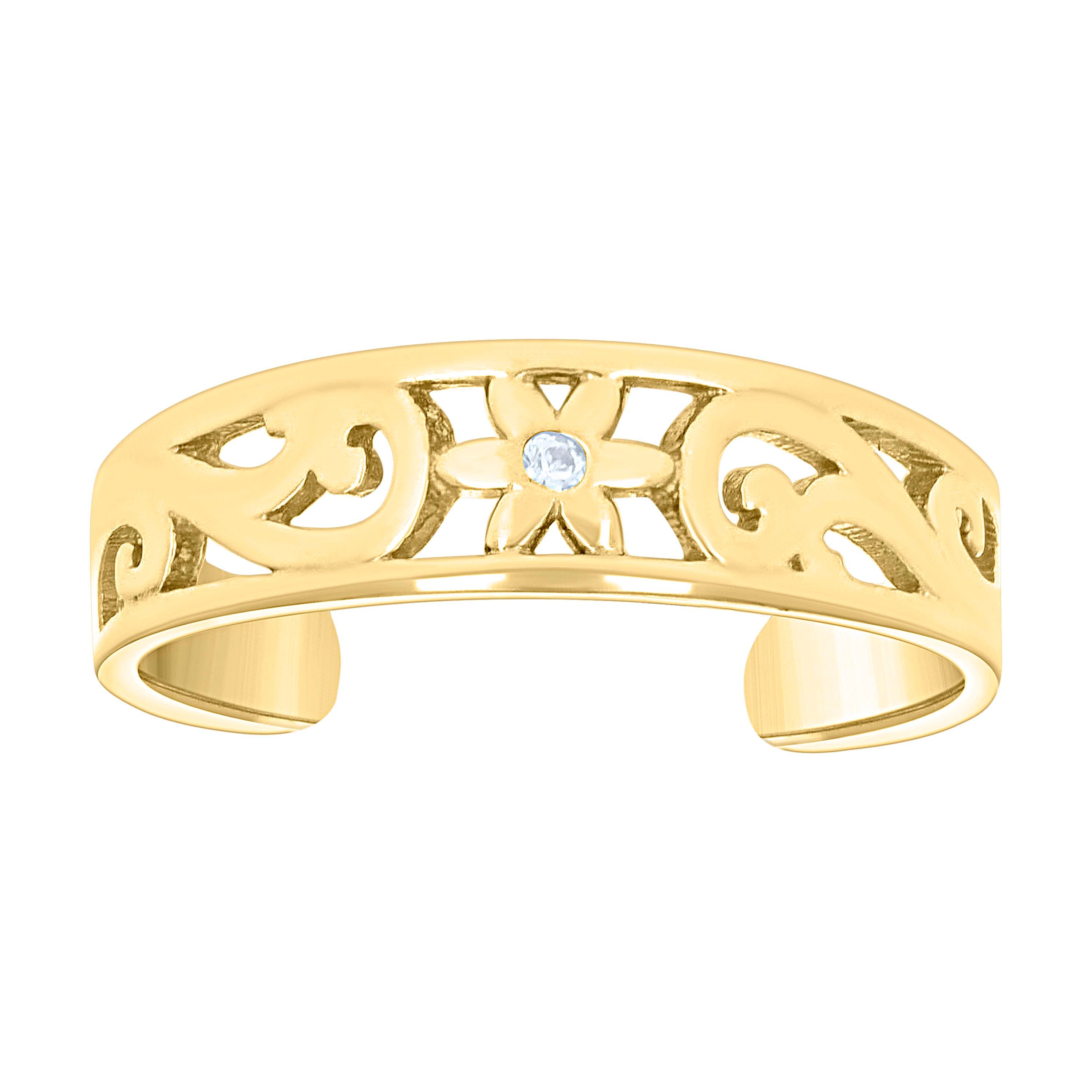 14kt Yellow Gold Womens Cubic-Zirconia Floral Toe Ring