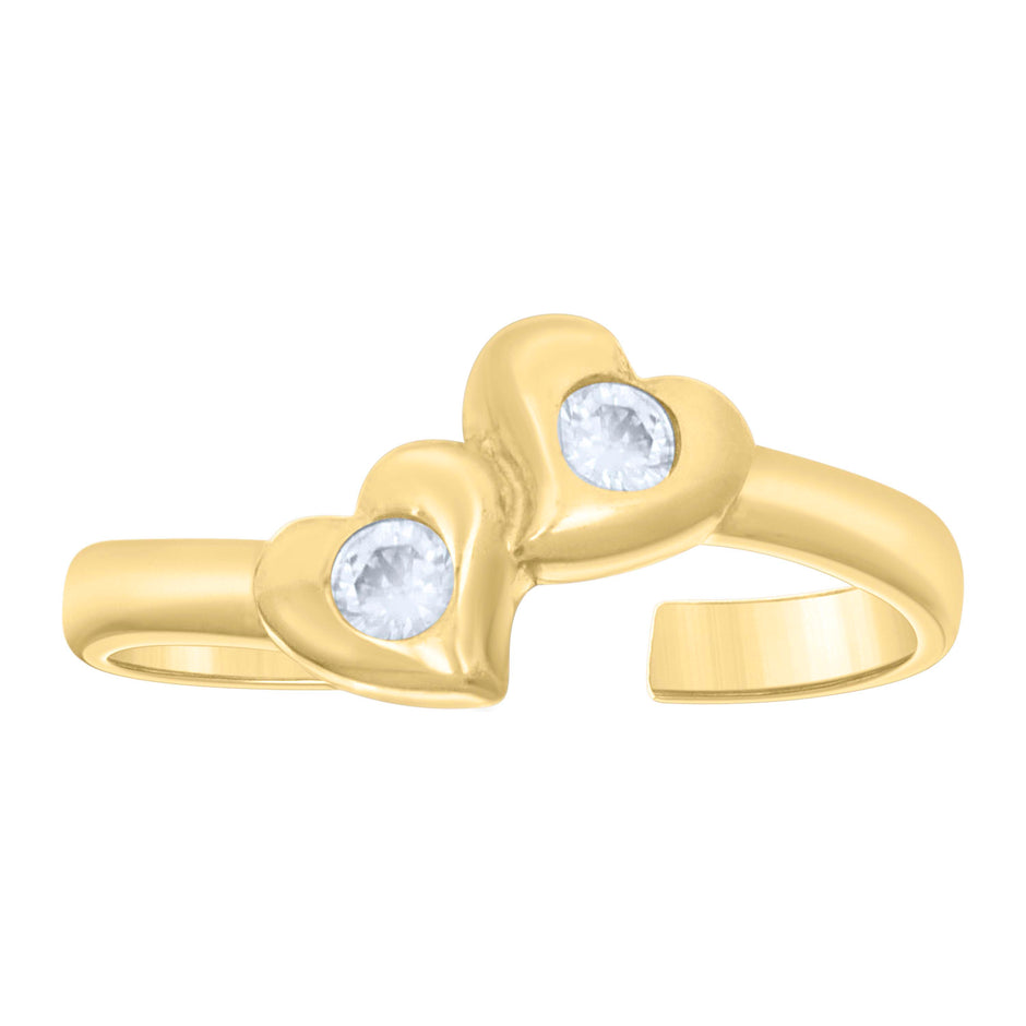 14kt Yellow Gold Womens Cubic-Zirconia Twin Hearts Toe Ring