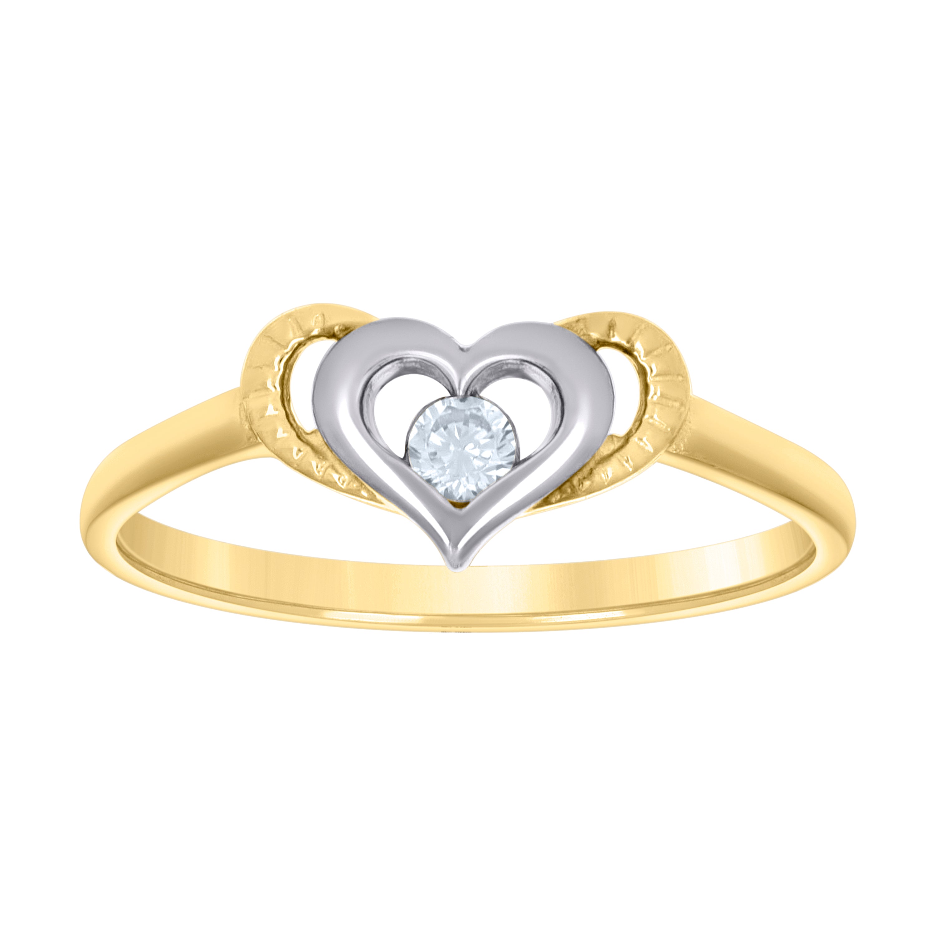 14kt Two-tone Gold Womens Cubic-Zirconia Love Heart Ring