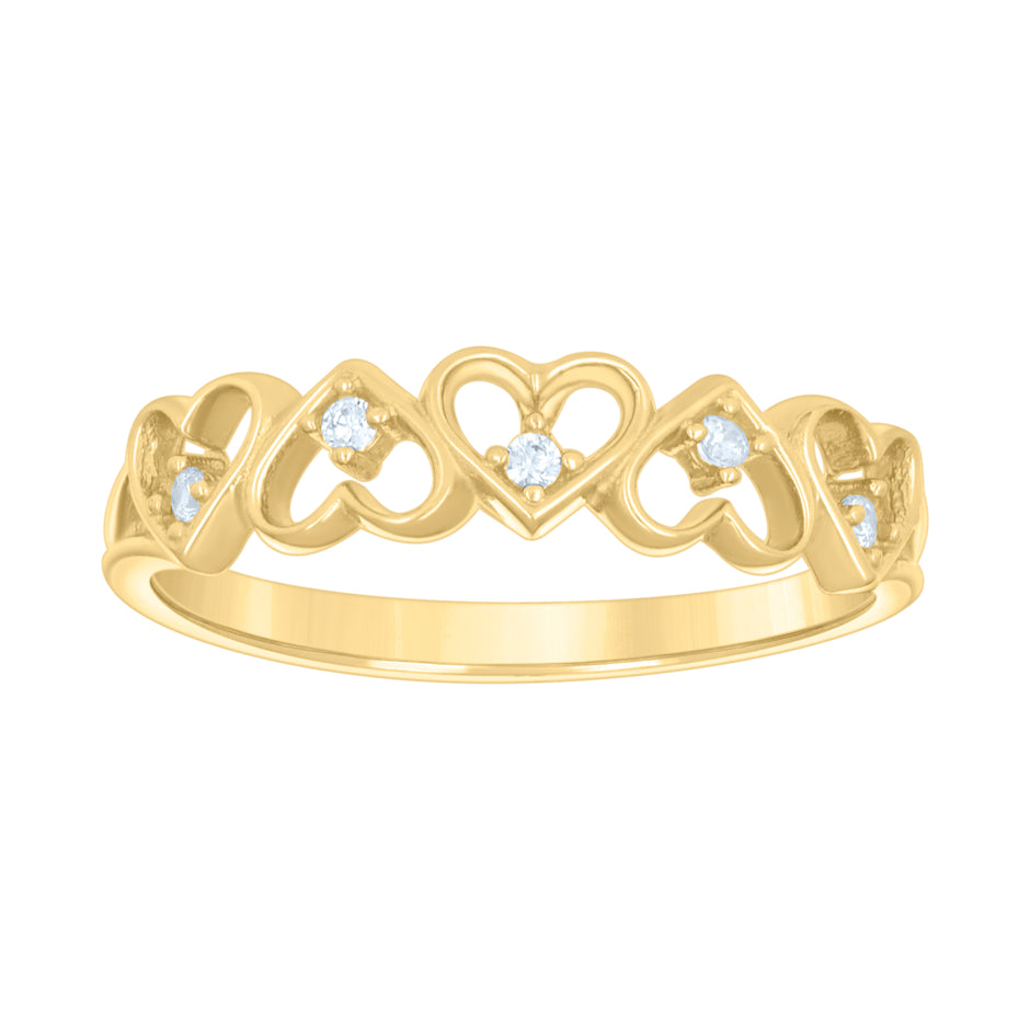 14kt Yellow Gold Womens Cubic-Zirconia Multi Hearts Ring