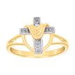 14kt Two-tone Gold Womens Cubic-Zirconia Draped Cross Religious Ring