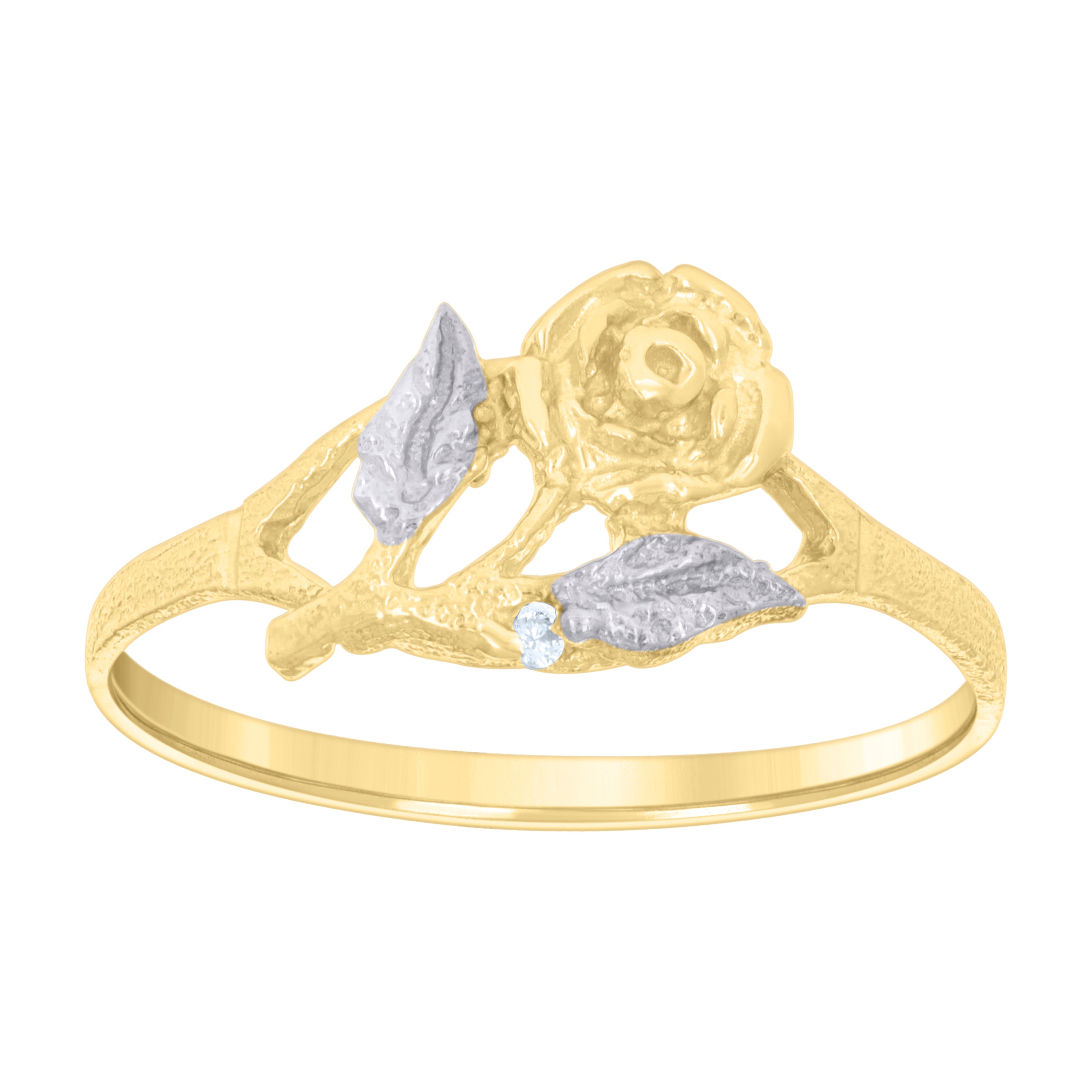 14kt Two-tone Gold Womens Cubic-Zirconia Flower Fashion Ring