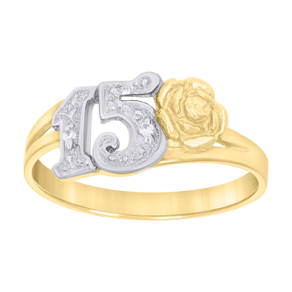 14kt Two-tone Gold Womens Anos 15 Quinceanera Ring