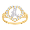 10kt Two-Tone Gold Womens Cubic Zirconia Polished Finish Heart Shape Letter A Initial Ring