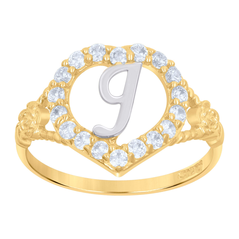 10kt Two-Tone Gold Womens Cubic Zirconia Polished Finish Heart Shape Letter J Initial Ring