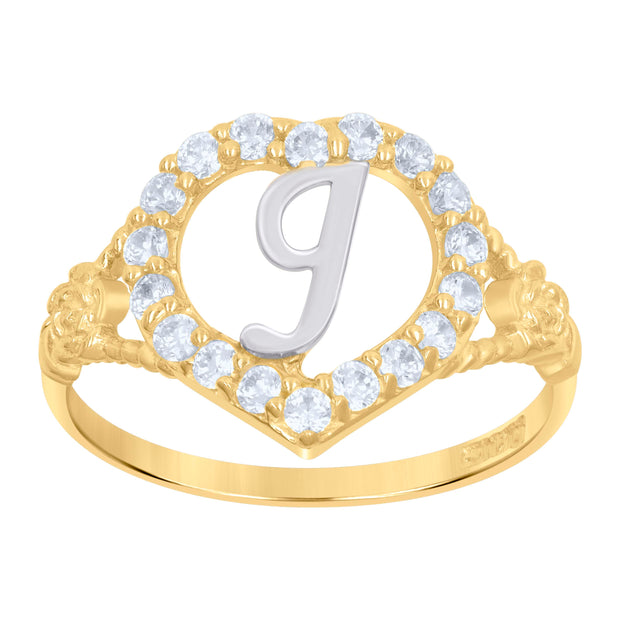 10kt Two-Tone Gold Womens Cubic Zirconia Polished Finish Heart Shape Letter J Initial Ring