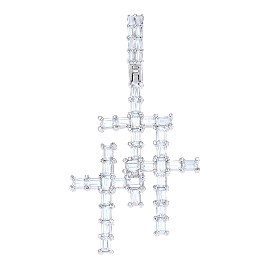 925 Sterling Silver Mens Baguette 2.04ct Moissanite Triple Cross Religious Charm Pendant 