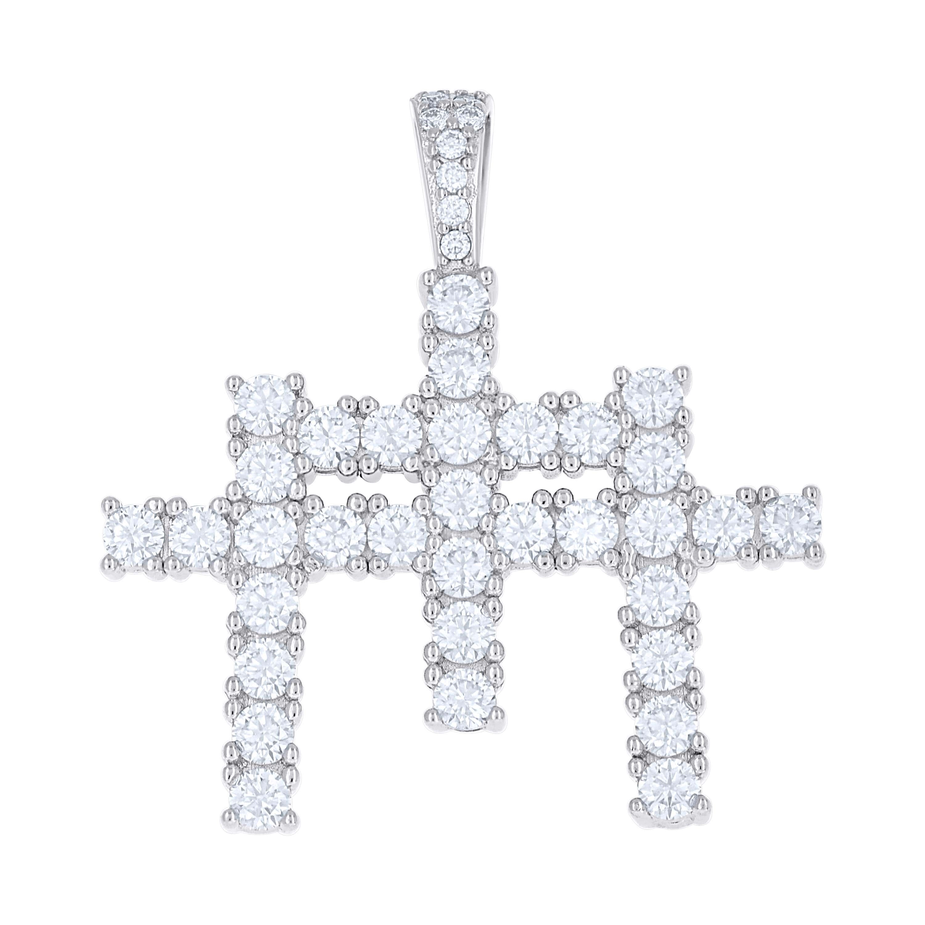 925 Sterling Silver Mens 3.425ct Moissanite Triple Cross Religious Charm Pendant 