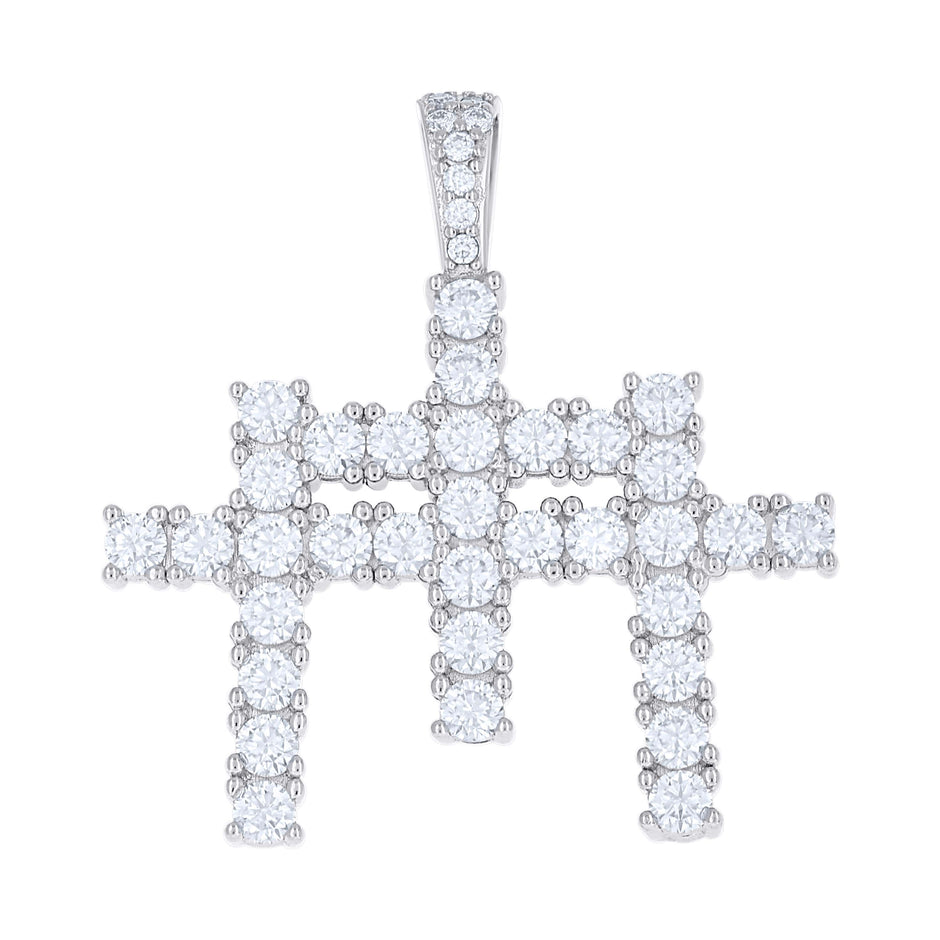 925 Sterling Silver Mens 3.425ct Moissanite Triple Cross Religious Charm Pendant 