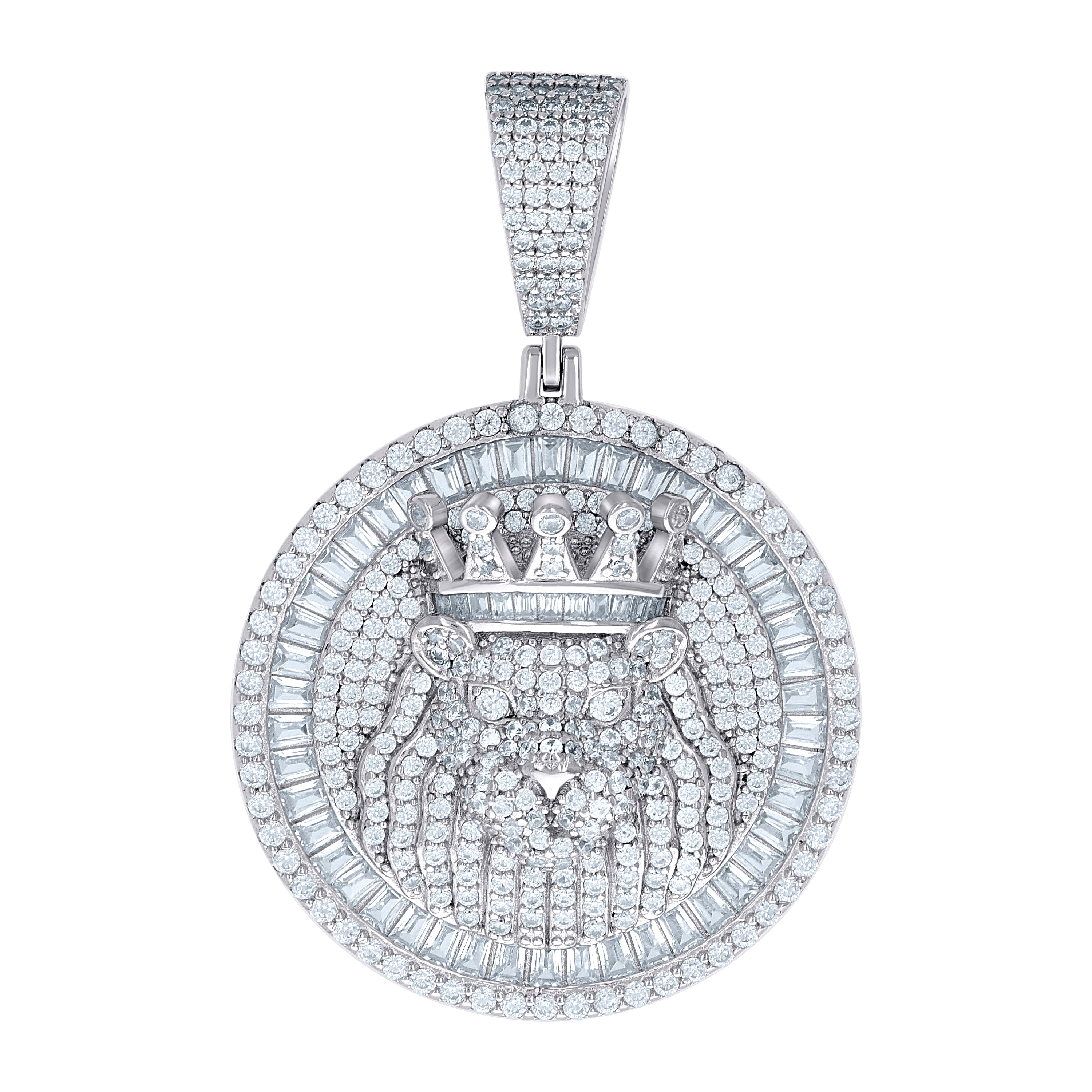 925 Sterling Silver Mens Round Baguette 2.17ct, 4.47ct Moissanite Leo/Lion Head Zodiac Sign/Wildlife Charm Pendant