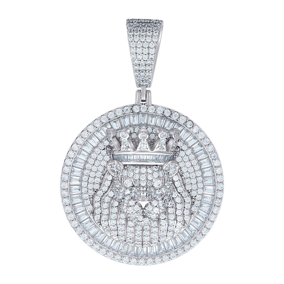 925 Sterling Silver Mens Round Baguette 2.17ct, 4.47ct Moissanite Leo/Lion Head Zodiac Sign/Wildlife Charm Pendant