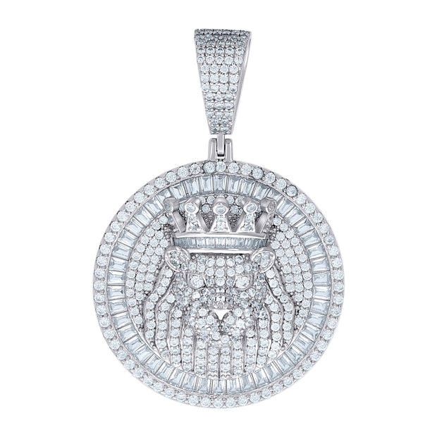 925 Sterling Silver Mens Round Baguette 2.17ct, 4.47ct Moissanite Leo/Lion Head Zodiac Sign/Wildlife Charm Pendant
