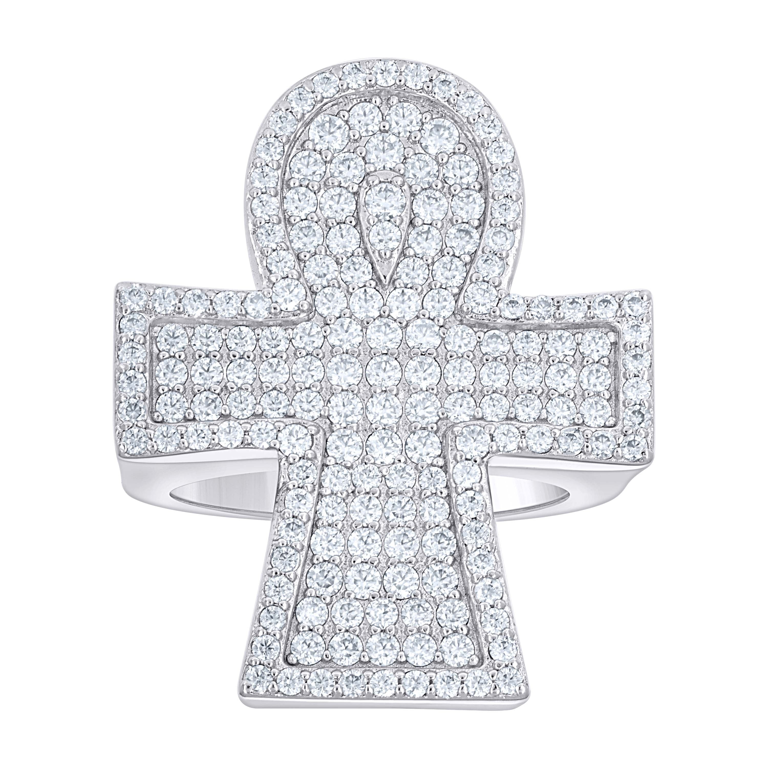 925 Sterling Silver Mens 3.15ct Moissanite Ankh Cross Religious Ring S9