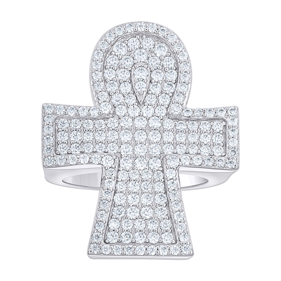 925 Sterling Silver Mens 3.15ct Moissanite Ankh Cross Religious Ring S11 - SLV-138286