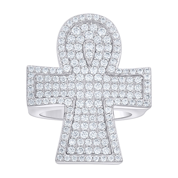 925 Sterling Silver Mens 3.15ct Moissanite Ankh Cross Religious Ring S11 - SLV-138286