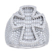 925 Sterling Silver Mens Baguette Round 3.36ct, 1.66ct Moissanite Cross Religious Ring S11 - SLV-138290