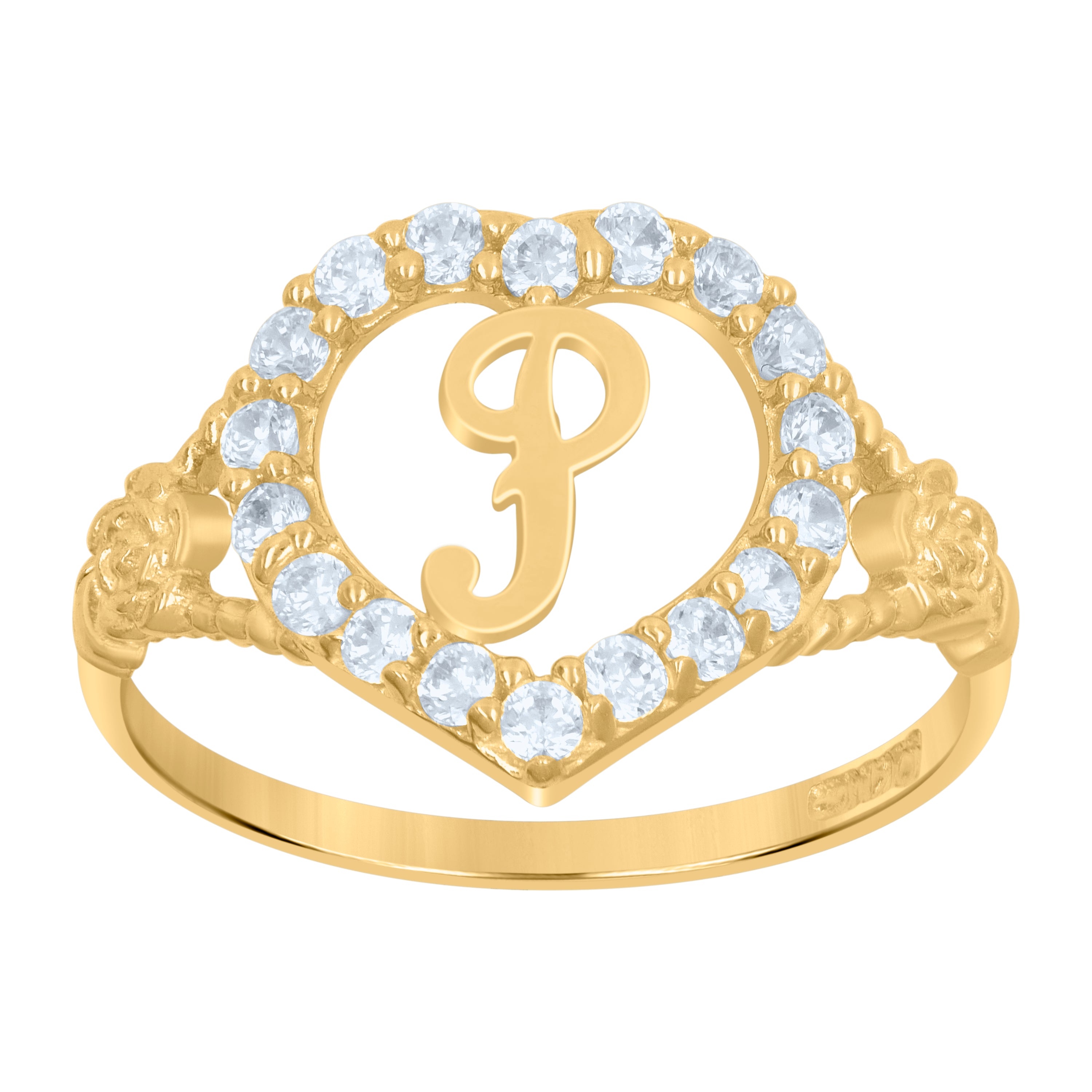 10kt Two-Tone Gold Womens Cubic Zirconia Polished Finish Heart Shape Letter P Initial Ring
