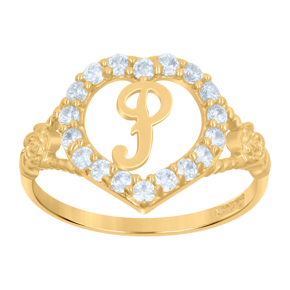 10kt Two-Tone Gold Womens Cubic Zirconia Polished Finish Heart Shape Letter P Initial Ring