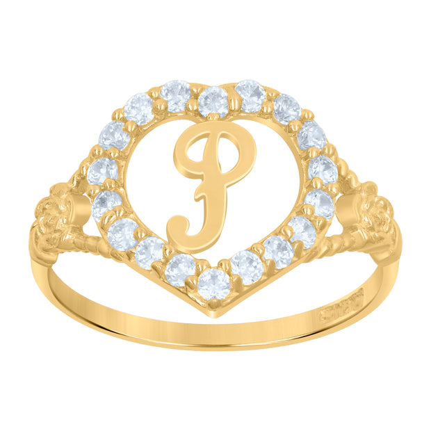 10kt Two-Tone Gold Womens Cubic Zirconia Polished Finish Heart Shape Letter P Initial Ring