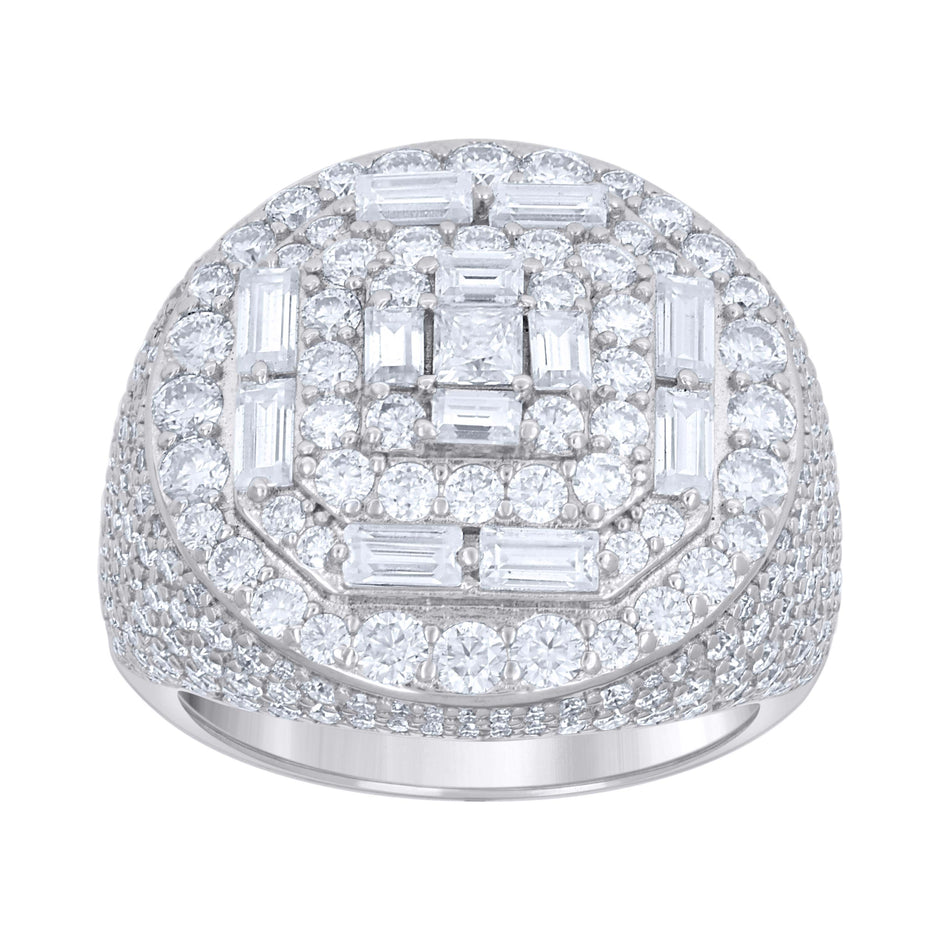 925 Sterling Silver Mens Baguette Round 5.20ct, 1.81ct Moissanite Round Head Fashion Ring S9