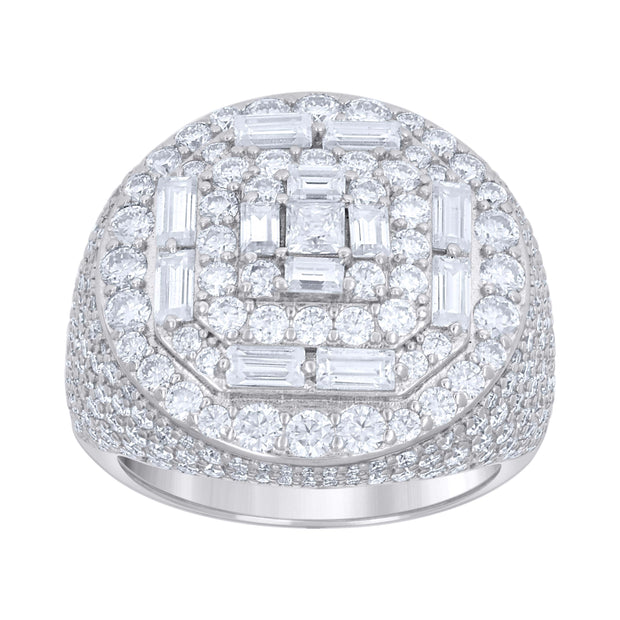 925 Sterling Silver Mens Baguette Round 5.20ct, 1.81ct Moissanite Round Head Fashion Ring S9