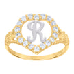 10kt Two-Tone Gold Womens Cubic Zirconia Polished Finish Heart Shape Letter R Initial Ring