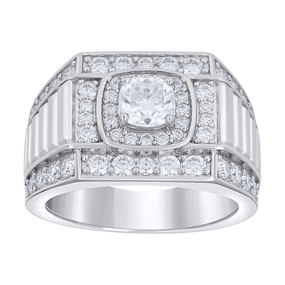 925 Sterling Silver Mens Cushion-Cut Round 2.39ct, 1.03ct Moissanite Square Head Fashion Ring S9