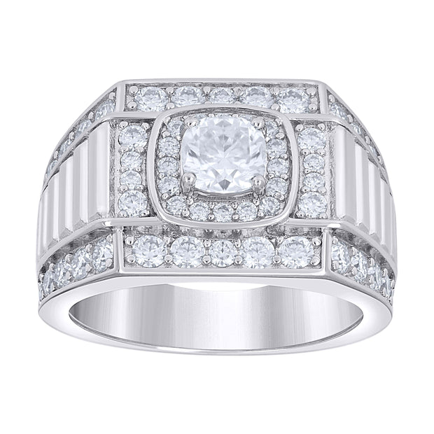 925 Sterling Silver Mens Cushion-Cut Round 2.39ct, 1.03ct Moissanite Square Head Fashion Ring S9