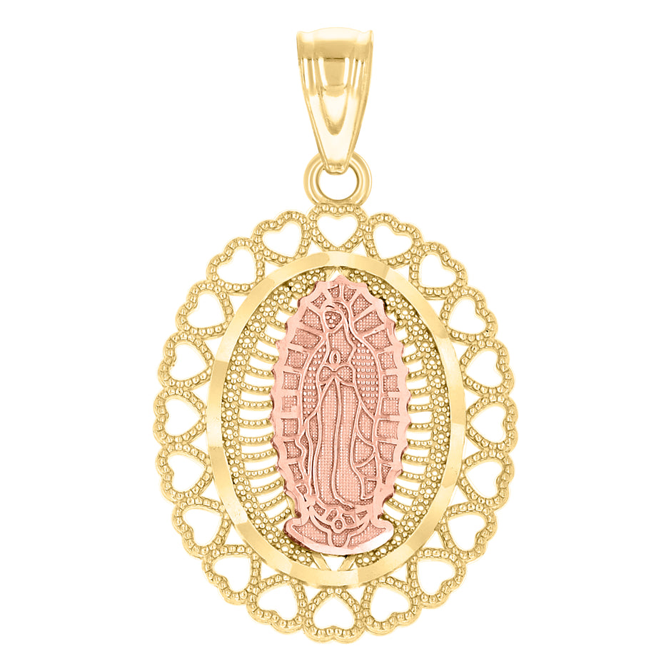 14kt Two-tone Gold Womens Filigree Oval Guadalupe Religious Pendant