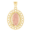 14kt Two-tone Gold Womens Filigree Oval Guadalupe Religious Pendant
