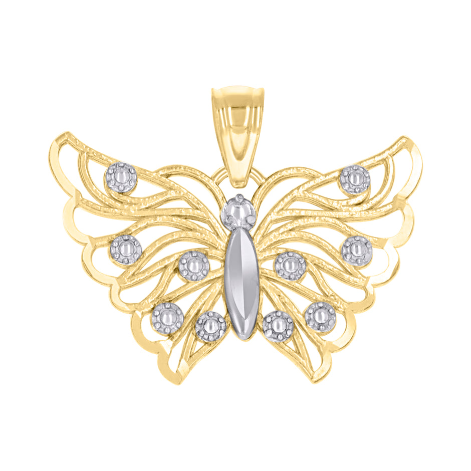 14kt Two-tone Gold Womens Butterfly Fashion Pendant