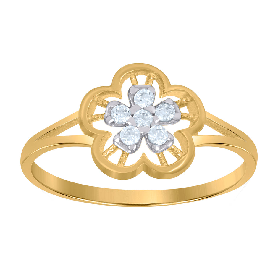 10kt Two-Tone Gold Womens Cubic-Zirconia Flower Fashion Ring 