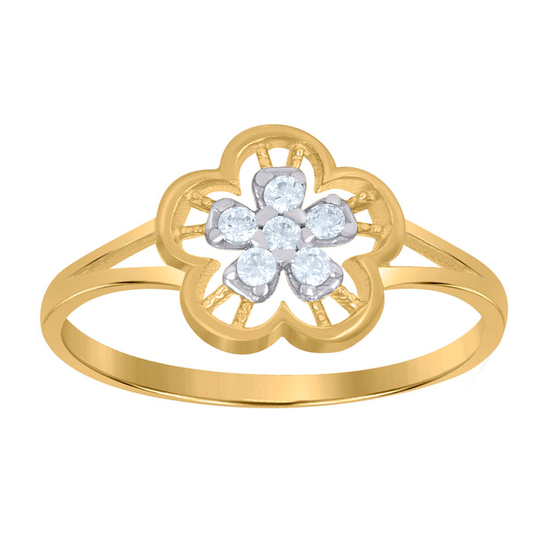 10kt Two-Tone Gold Womens Cubic-Zirconia Flower Fashion Ring 